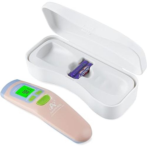 Amplim Non-Contact Forehead Thermometer with Case for Adults, Kids, Baby, FDA Cleared, Medical Grade, Touchless Infrared, 1-Sec Reading, Fever Alarm, Memory Recall, Quiet Mode, FSA HSA Eligible (Pink)