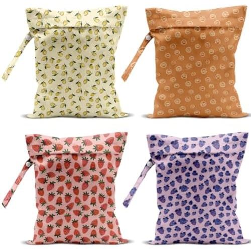 4 Pack Cute Fruit Wet Bag Waterproof Washable Reusable Wet Dry Bag for Swimsuit Clothes Cloth Diaper Travel Beach Pool Yoga Gym Toiletries Travel Beach Essentials Blueberry Strawberry