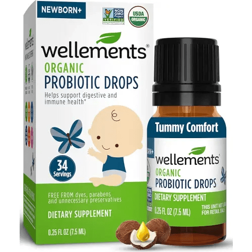 Wellements Organic Baby Probiotic Drops (0.25 Fl Oz) - Digestive & Immune Support for Infants - Toddler Probiotic Helps with Newborn+ Gut Health, Gas, Constipation & Colic Support - Preservative Free