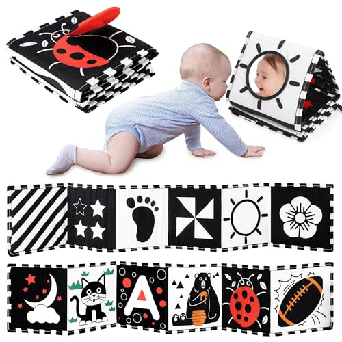 URMYWO Black and White Baby Toys, High Contrast Newborn Toys 0-3 Months Brain Development, Tummy Time Toys, Soft Baby Book, Infant Sensory Toys 0-6-12 Months Visual Stimulation Montessori Toy Gift