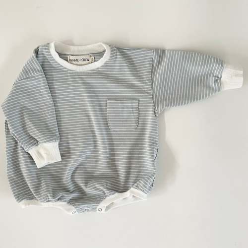Harley Pocket Romper in Blue with White Stripes – Winnie + Crew