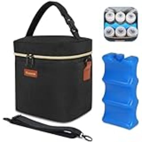 Amazon.com : BABEYER Breastmilk Cooler Bag with Ice Pack Fits 6 Baby Bottles Up to 9 Ounce, Baby Bottle Bag with Shoulder Strap for Nursing Mom Daycare, Black : Baby
