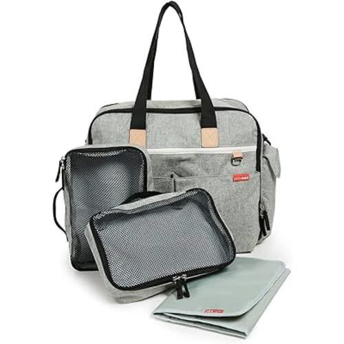 Skip Hop Diaper Bag: Iconic Duo Weekender, Extra Large Capacity with Changing Pad & Stroller Attachment, Grey Melange