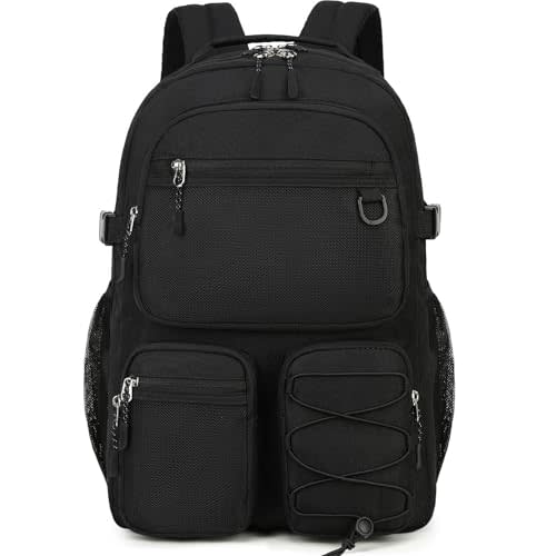 Lohol Water Resistant Daypack with Mulitiple Pockets for School Travel Outdoor College, 15.6 inch Laptop Backpack for Men and Women (Black)