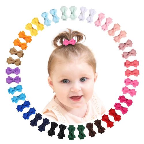 Mini Fully Lined Grosgrain Ribbon Bows Hair Clips for Girls and Infants - 1.2" Tiny Hair Clips in 20 Color Pairs (40PCS)