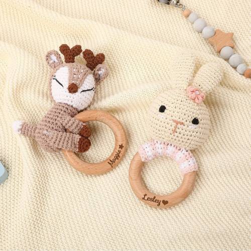Personalized Crochet Baby Rattle Toy for Girls and Boys, Animal Crochet Baby Rattle, Baby Shower Gift, Baby Rattle Grasping Toy,Newborn Gift