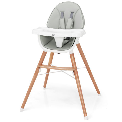 Baby Joy Wooden High Chair with 4-Gear Double Tray - Grey