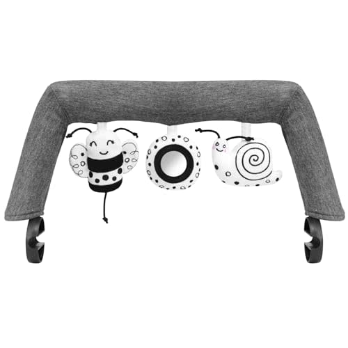 iGRATENS Baby Bjorn Bouncer Toy Bar, Toy Bar for Baby Bouncer Bliss and Balance Soft with 3 PCS Cute Sensory Toys, Easy to Attach and Remove, Skin -Friendly, Machine Washable, Black and White, Soft