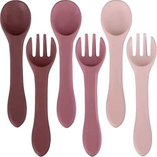 6 Pieces Silicone Baby Feeding Forks and Spoons Set Hot Safety First Stage Self Feeding Supplies Mini Kids Utensils for Over 6 Months Babies Boy Girl Toddlers First Foods (Princess Color)