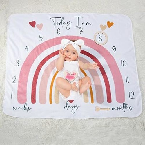 Ylsteed Baby Monthly Milestone Blanket Baby Photography Prop Blanket Soft Baby Milestone Blanket for Boy Girl Rainbow Newborn Growth Chart Photography Prop Background Blanket Baby Age Mat 47" x 40"
