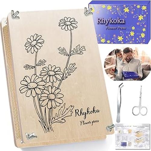 Rhykoka Large Flower Press Kit for Adults, 10 Layers 11.8 x 8.3 Inches DIY Wood Flower Leaf Plant Press Kit Flower Pressing Kit, Great Gift for DIY Arts and Crafts Lovers (Light Beige)