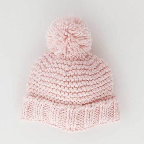6-24 mo Blush Pink Garter Stitch Beanie Hat - Huggalugs