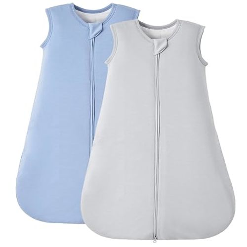 Duomiaomiao 2 Pack Buttery Soft Rayon Made from Bamboo Baby Sleep Sack 6-18 Months 1.0 TOG, Premium Baby Sleeping Bag 2-Way Zipper for Babies