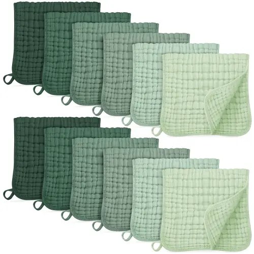 Muslin Burp Cloths for Baby 100% Cotton Burping Cloths for Boys Girls Large 20''X10'' Extra Soft and Absorbent 12 Pack - Gradient Green