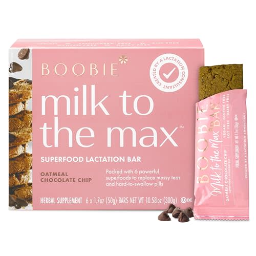 Boobie Bar Oatmeal Chocolate Chip Lactation Bar | #1 Selling Lactation Snack Bars | Gluten Free & Vegan Lactation Snacks To Support Milk Supply Increase, 6 Bars (1 Box)