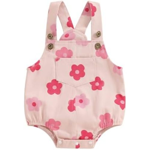 Infant Baby Girl Summer Clothes Floral Print Denim Overalls Romper Sleeveless Pocket Jumpsuit Bodysuit Casual Outfit