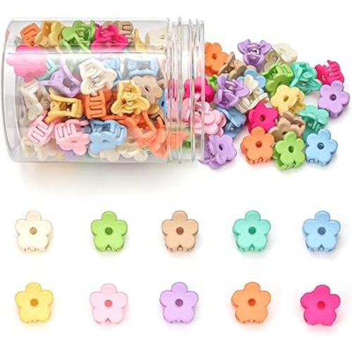 Small Flower Hair Clips 100PCS, Mini Hair Clips Baby Claw Clips Cute Jaw Clips Hair Pins Hair Barrettes Toddler Hair Accessories for Women Girls Kids Teens, Colorful