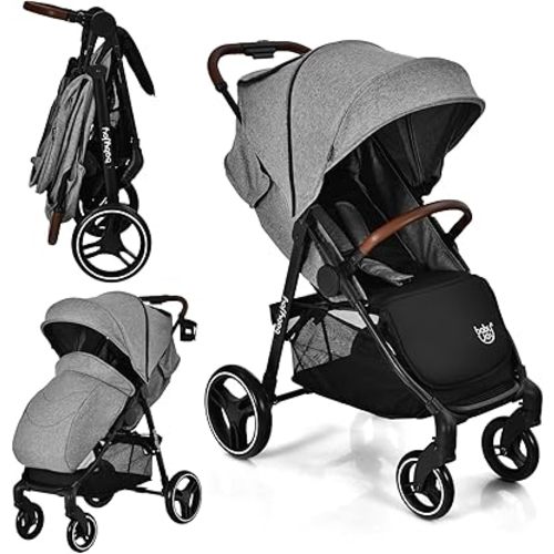 BABY JOY Baby Stroller, High Landscape Infant Carriage Newborn Pushchair with Foot Cover, Cup Holder, 5-Point Harness, Adjustable Backrest & Canopy, Suspension Wheels, Easy One-Hand Fold (Gray)