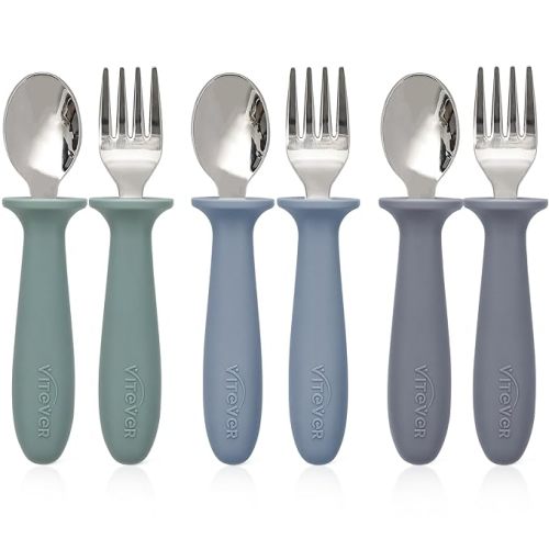 6 Pieces Toddler Utensils, Kids Safe Spoons and Forks, Children Silverware Set with Silicone Handle, 18/8 Stainless Steel, Food-grade Silicone,BPA Free - Dishwasher Safe