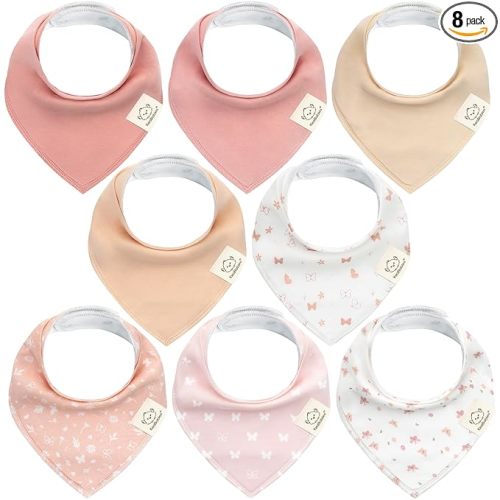 KeaBabies 8-Pack Organic Baby Bandana Bibs for Girls - Super Absorbent Triangle Baby Bibs for Drooling and Teething Infant, 100% Cotton Extra Soft for Newborn, Infant 0-36 Months (Butterflies)