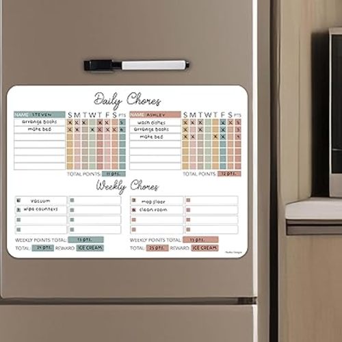 Magnetic Chore Chart for Kids – Reward System for Kids, Dry Erase Chore Chart for Adults, Boho Pastel Responsibility Board for Family