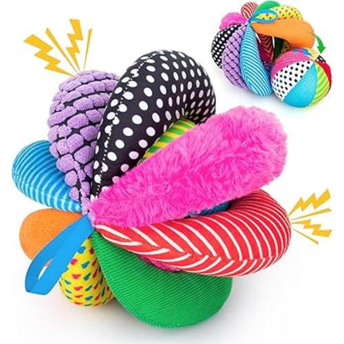 Baby Sensory Balls for Infant Toddlers,8-in-1 Sensory Baby Balls Tactile Textures with Crinkle Rattle Squeakers,Montessori Toys for Babies 6-12 Months, Promote Brain Development Toy