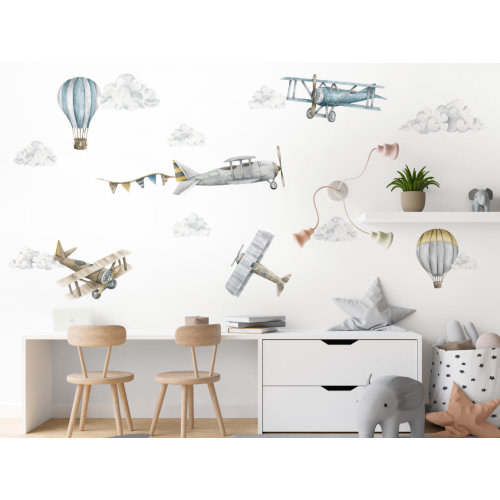 Airplanes balloons and clouds wall stickers for a child's room