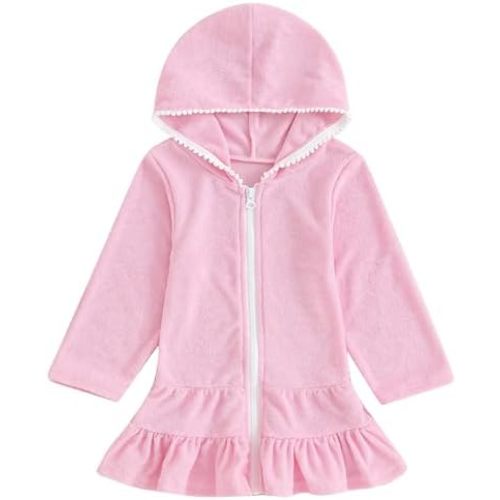 Mubineo Toddler Girl Long Sleeve Swimsuit Beach Dress Cute Cover Ups Ruffle Bathing Suit Cover Up Kimono Kids Swimwear