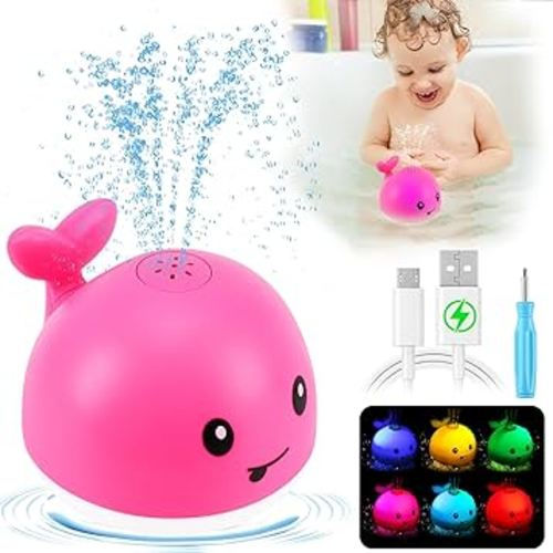 Gigilli Baby Whale Bath Toy, USB Rechargeable Bath Fountain Toy 6-12 12-18 Months, Light Up Bath Toys Sprinkler, Spray Water Pool Bathtub Toys for Toddlers 1-3 2-4 Infant Kid Baby 2 3 4 5 Shower Gifts