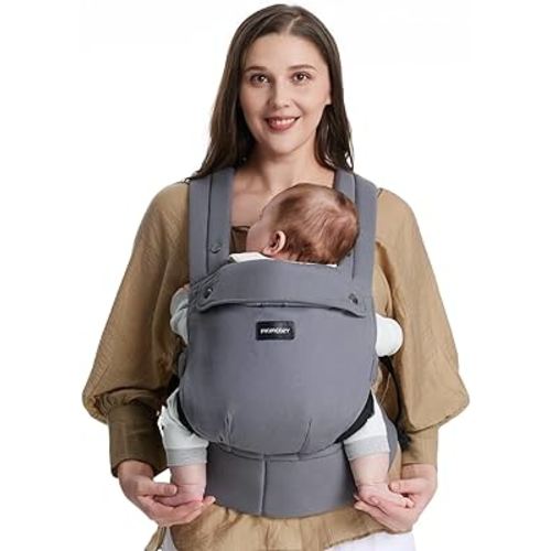 Momcozy Baby Carrier Newborn to Toddler - Ergonomic, Cozy and Lightweight Infant Carrier for 7-44lbs, Effortless to Put On, Ideal for Hands-Free Parenting, Enhanced Lumbar Support, Grey