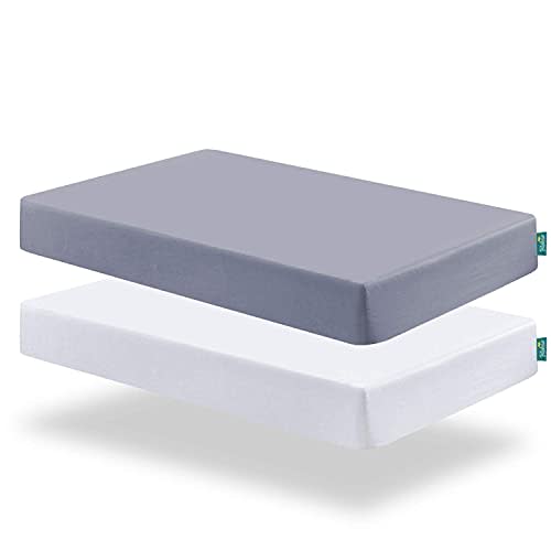 Biloban Crib Sheets 2 Pack, Fitted Crib Sheet for Standard Crib Mattress, Cozy Toddler Sheets for Boys and Girls, Machine Washable, Microfiber, Grey & White