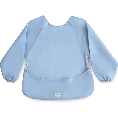 mushie Long Sleeve Baby Bib | Mess Free & Waterproof Fabric for Toddlers | Adjustable Fit for Ages 6-24 Months