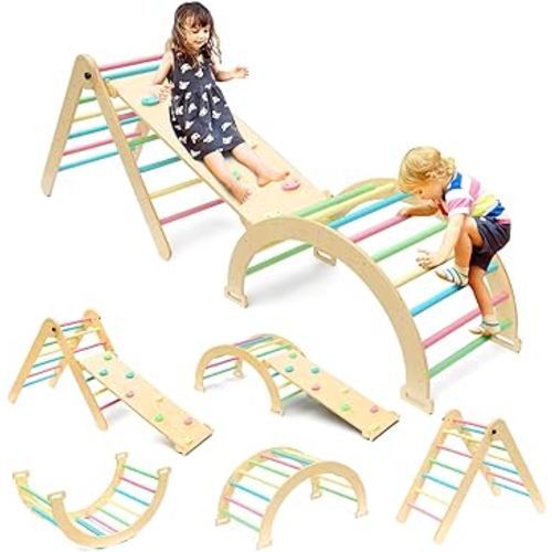 7-in-1 Pickler Triangle Set, Montessori Arch, ramp, Triangle Climbing Learning Toys, Children's Indoor and Outdoor Climbing Toys, Climbing Indoor Jungle Gym, Gifts for Toddlers