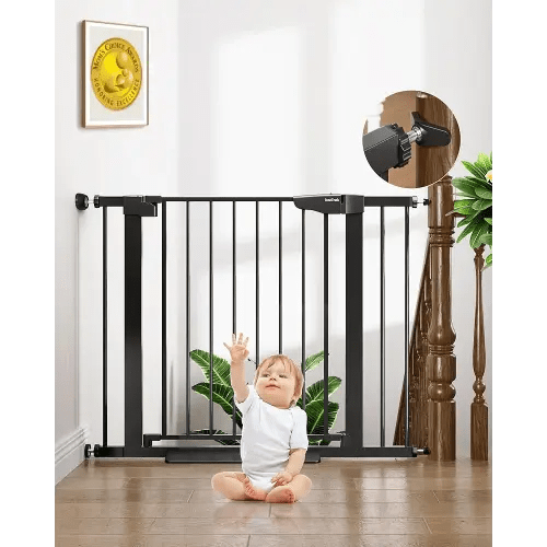 Cumbor 29.7-40.6" Baby Gate for Stairs, Baby Essential Safety Gate, Mom's Choice Awards Winner-Dog Gate for Doorways, Pressure Mounted Auto-Close Pet Gates for Dogs Indoor, Durable Child Gate, Black