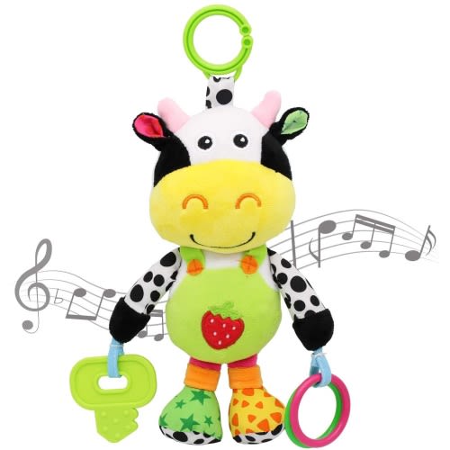 VATENIC Baby Car Seat Toys with 32 Kinds of Music and Teether, Hanging Stroller Toys, Suitable for 0-12 Months of Baby (Cows)