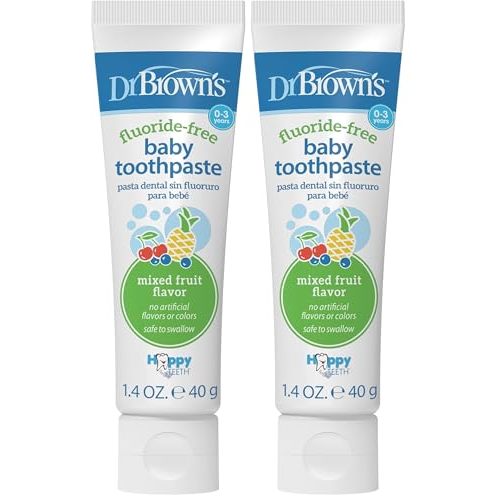 Dr. Brown's Fluoride-Free Baby Toothpaste,Infant & Toddler Oral Care,Mixed Fruit,2-Pack,1.4oz/40g,0-3 Years