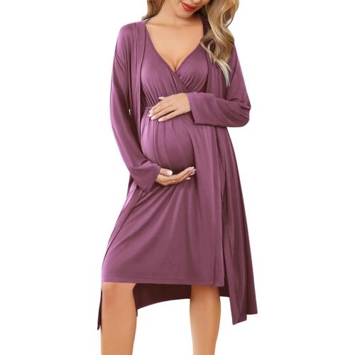 Maternity Nursing Gown and Robe Set - XL Breastfeeding Nightgown