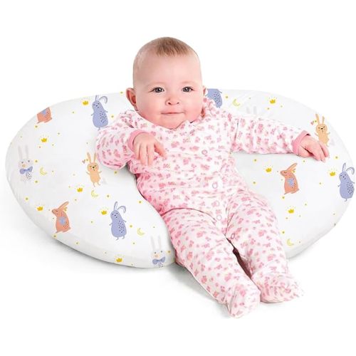 Little Grape Land Nursing Pillow for Infants, Breastfeeding Pillows, Baby Support Pillow for Nursing, Bottle Feeding, Tummy Time with Machine Washable Cover & Breathable Filling, Rabbit