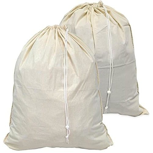 2 Pack - Extra Large Natural Cotton Laundry Bag, Beige (28" x 36")