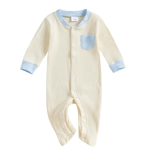 Ursobutegl Newborn Baby Boy Girl Clothes Color Block Footies Romper Bodysuit Jumpsuit Button Footed Coming Home Outfits