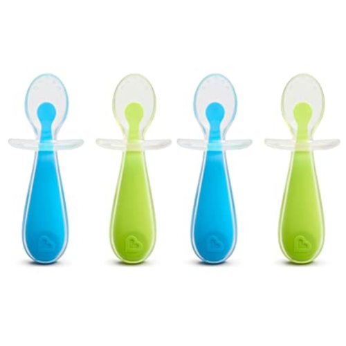 Munchkin Gentle Scoop Baby Silicone Trainer Spoons with Choke Guard, 4pk, Blue/Green - 1