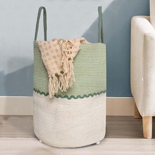 Folkulture Laundry Basket or Laundry Hamper, 70 L Woven Rope Basket or Dirty Clothes Hamper, Baby Hampers for Bedroom Aesthetic or Clothes Basket, Tall Laundry Basket or Nursery Hamper for Storage
