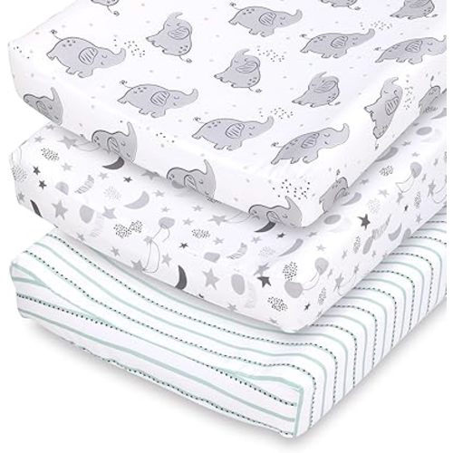 The Peanutshell Baby Girl or Boy Changing Pad Covers Set of 3 - Ultra Soft Baby Cover - Fits Standard Changing Table Pads, Durable, Machine Washable Sheets - Celestial Elephant