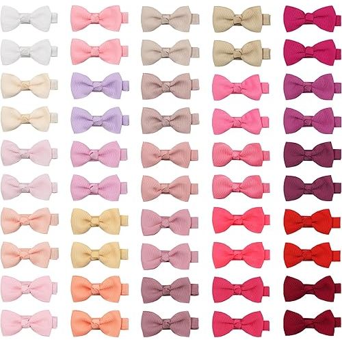 CELLOT Baby Girls Fully Lined Hair Bows Hair Pins, 2' Hair Bows, 50 Pieces/25 Pairs - Infants, Toddlers, Kids Hair Accessories in Pairs - Pink Bow Alligator Hair Clips