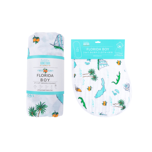Gift Set: Florida Boy Swaddle Blanket and Burp Cloth/Bib Combo – Little Hometown