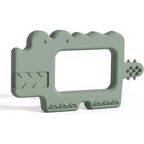 Moonkie Teething Toy, Safe & Easy to Hold BPA Free Silicone Baby Soothing Teethers, Prevent Finger Sucking Teether Toys Best for Babies 0-6 6-12 Months (Crocodile Sage)