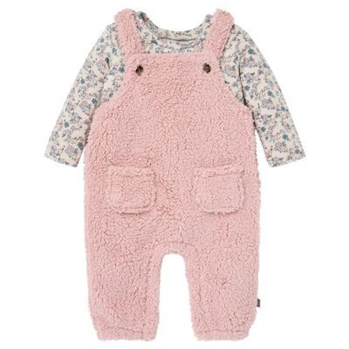 Modern Moments by Gerber Baby Girls' 2-Piece Plush Overall With Long Sleeve Top, Pale Mauve, 3-6 Months