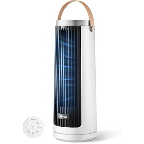 LEVOIT Tower Fan for Bedroom, 20dB Quiet Desk Fan with 23ft/s, Portable & Easy to Carry, 3-Angle & 5-Speed Mini Oscillating Fan, DC Motor, Bladeless, Remoter, 12H Timer, for Home, Room, Office, White