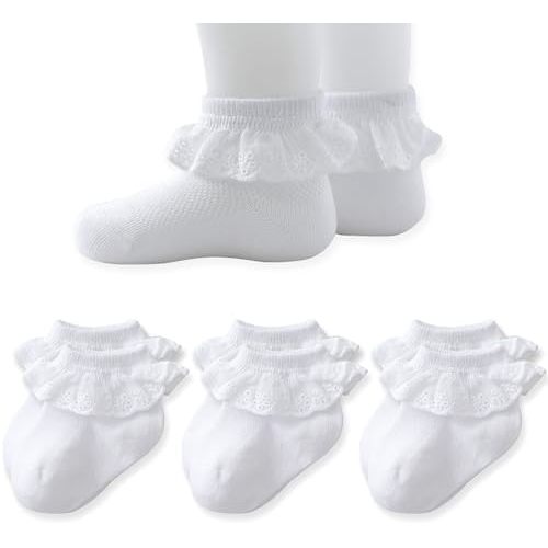 EPEIUS Baby Lace Socks Newborn Girl Eyelet Ruffle Socks Infant Toddler Dress Crew Socks 0-6/6-12/12-24 Months