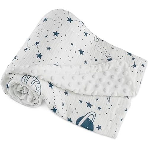 GLLQUEN BABY Blankets for Unisex Boys Girls, Muslin Cotton Front Soft and Breathable, and Dotted Fleece Backing, Printed Bed Nursery Minky Blankets for Toddler Newborn, 30 x 40 inches